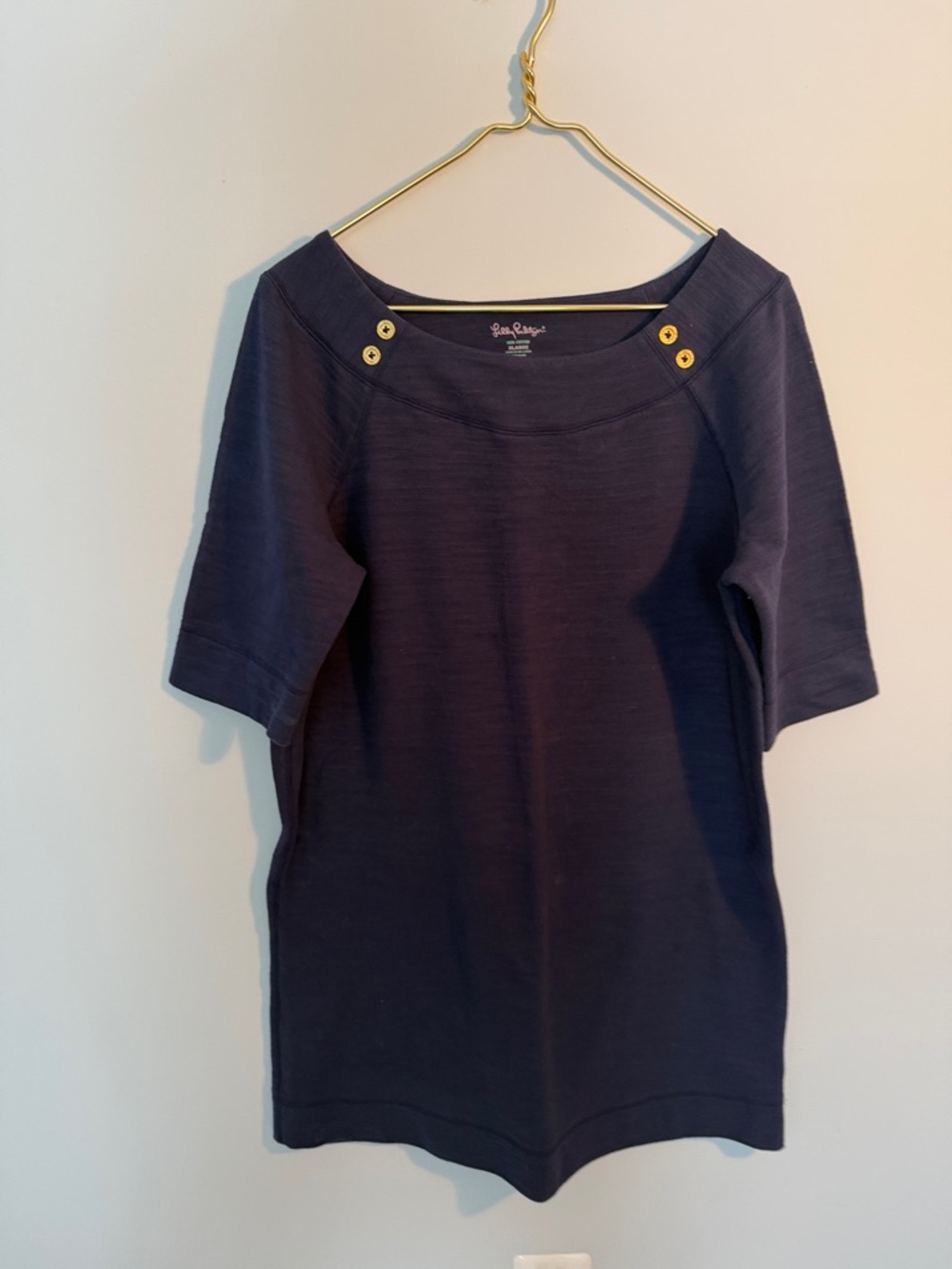 Lilly Pulitzer Navy Short-Sleeve dress with Gold Button Accents